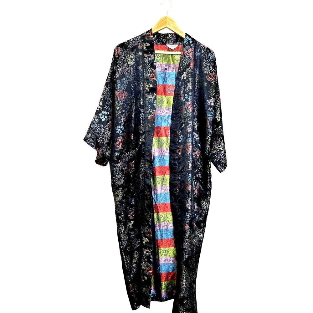 Vintage‎ Whitby Asian-Style Colorful, Floral Garden Kimono Robe Jacket Unisex